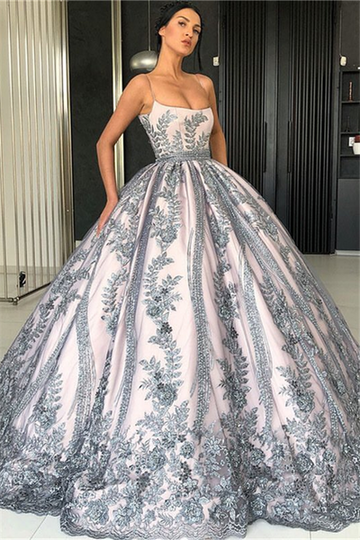 SPAGHETTI STRAPS LACE APPLIQUES EVENING DRESSES LUXURIOUS PRINCESS BALL GOWN PROM PARTY GOWN HZ1023